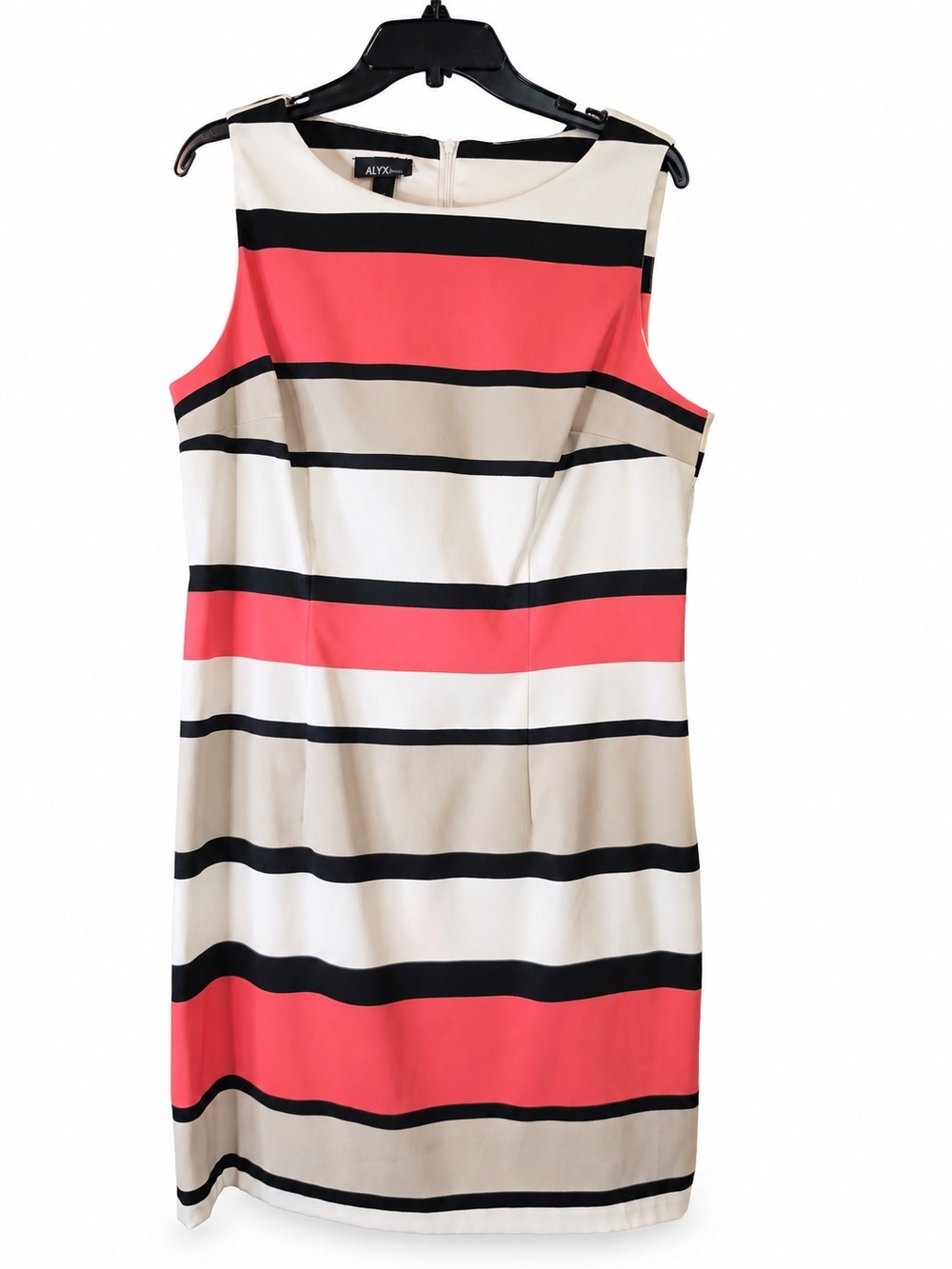 Alyx Size 16 Coral Black Striped Sleeveless Sheath Dress - Picture 2 of 5